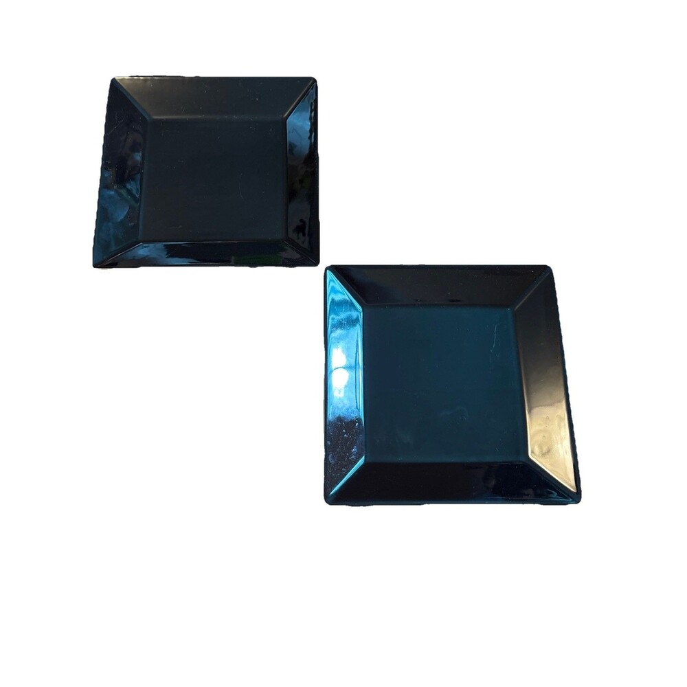 Pair Of Pier 1 Quadrado Black 8" Square Salad Plates Set Lot Made in Brazil